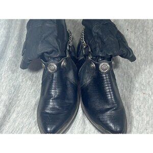 Leather Craft Men's Cowboy Boots Size 6 Westerns Leather Metal Chain Black